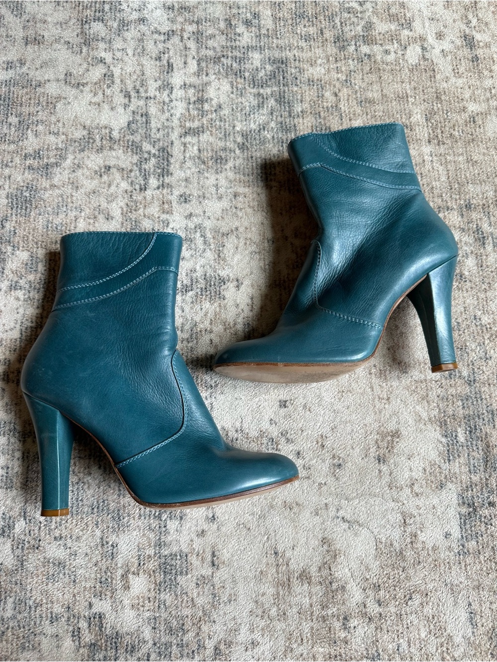 Marc Jacobs Peacock Teal Leather Ankle Boots Booties Heels Size‎ 10 - Picture 5 of 10